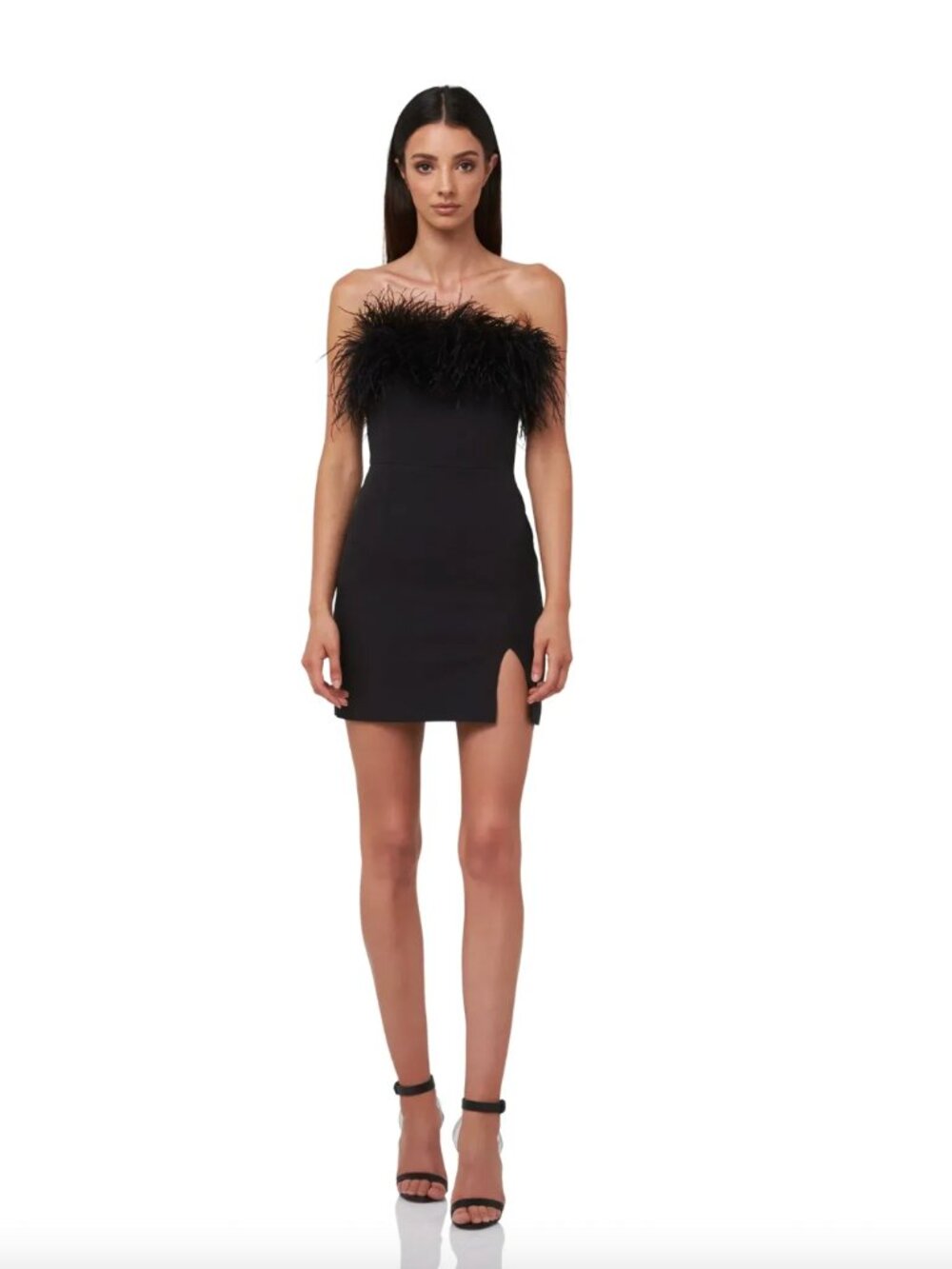 NWT Violet Louise Black Ostrich Feather Trim Mini Dress Size AU 8 US 4